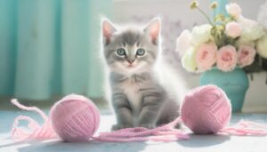 毛糸で遊ぶ子猫