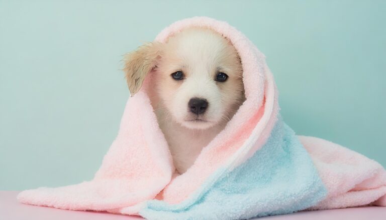 タオルに包まれた子犬