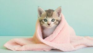 タオルに包まれた子猫