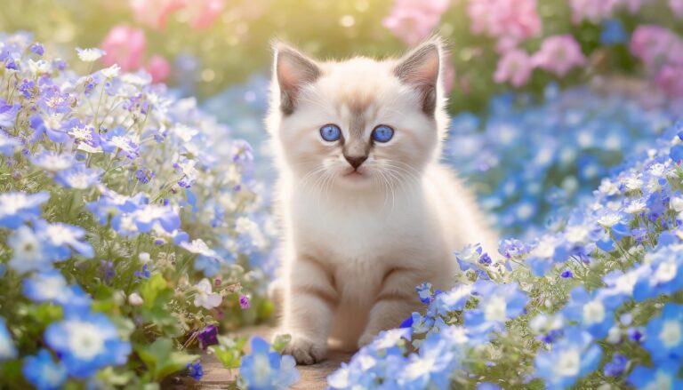 ネモフィラと子猫