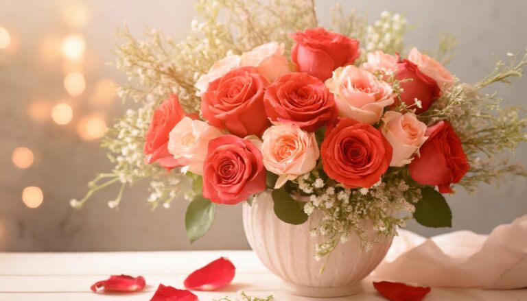赤とピンクのバラの花