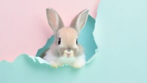 破れた紙から顔を出すうさぎ